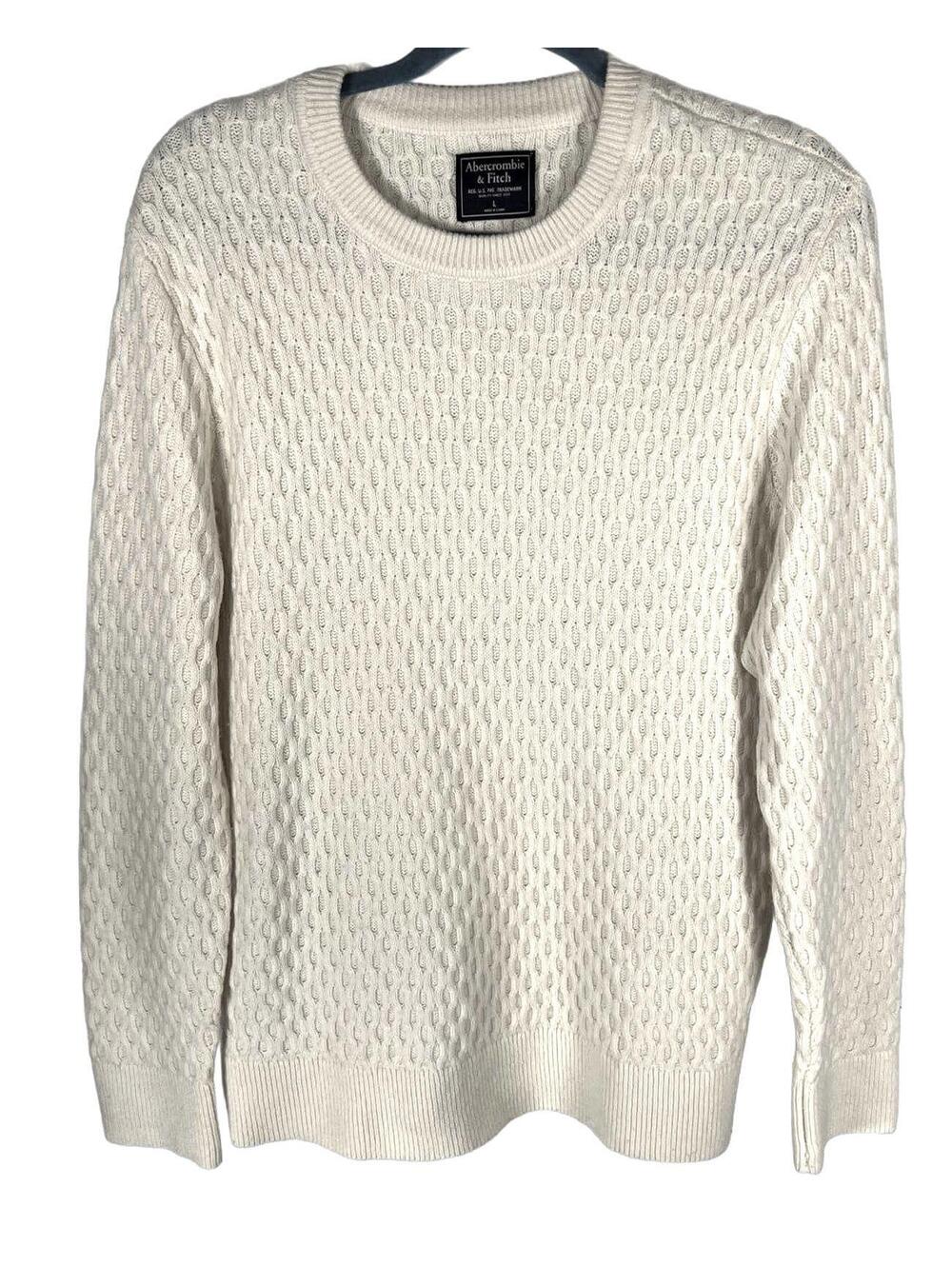 Abercrombie Cream Wool Blend Cable Knit Sweater Large Preppy Coastal Grandpa Y2K